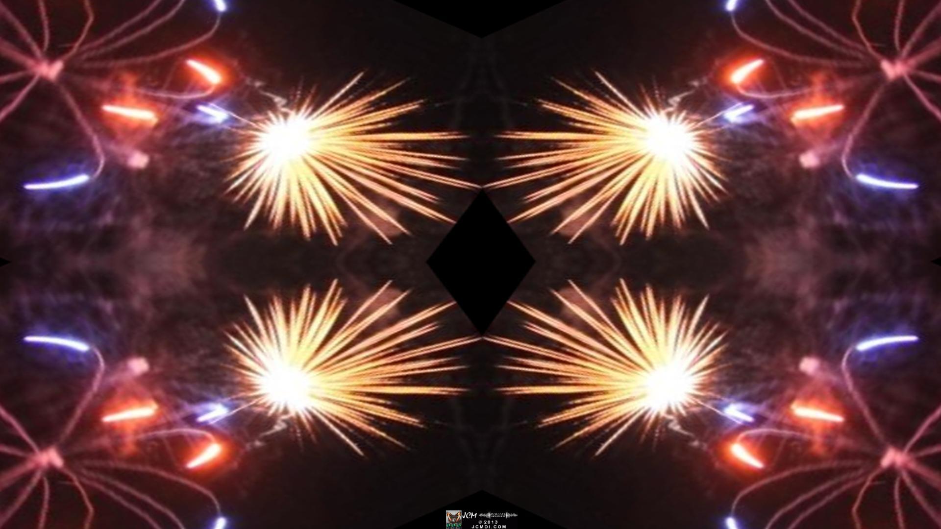 Quadroscopic art made from a digital image of fireworks taken in Castaic, California.